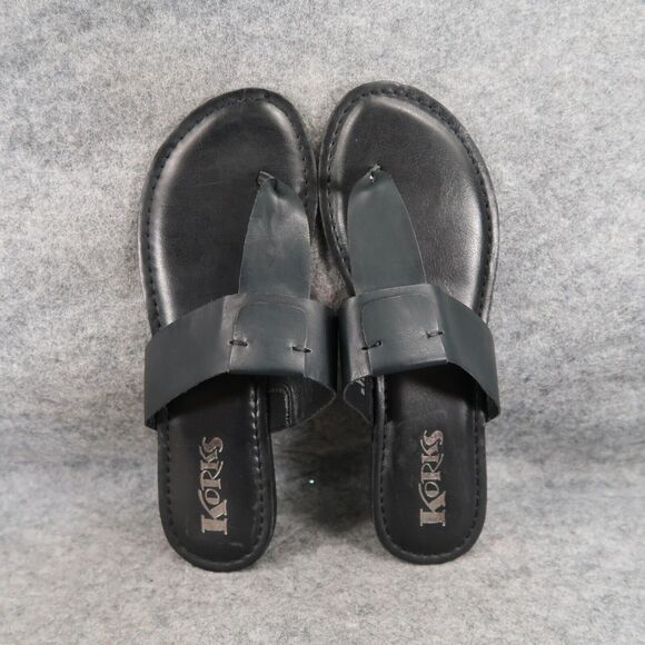 Korks Shoes Womens 9 Sandals Casual T Strap Thong Flats Slip On Black Comfort - Picture 7 of 13